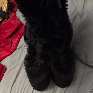 Women's Black Fur Gothic Boots